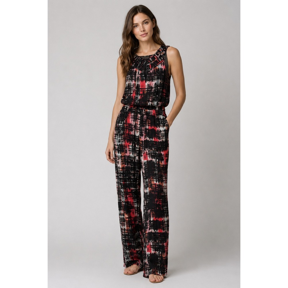 Elevenses FAB! Jumpsuit Womens Small Black Brushstroke Print Polyester Pockets